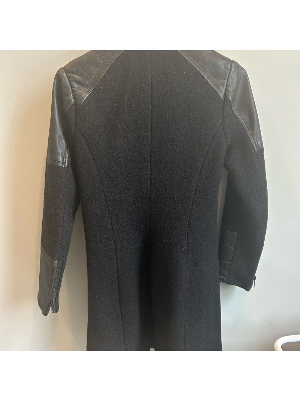 Women's Black Leather Sleeve Coat - Picture 6 of 7
